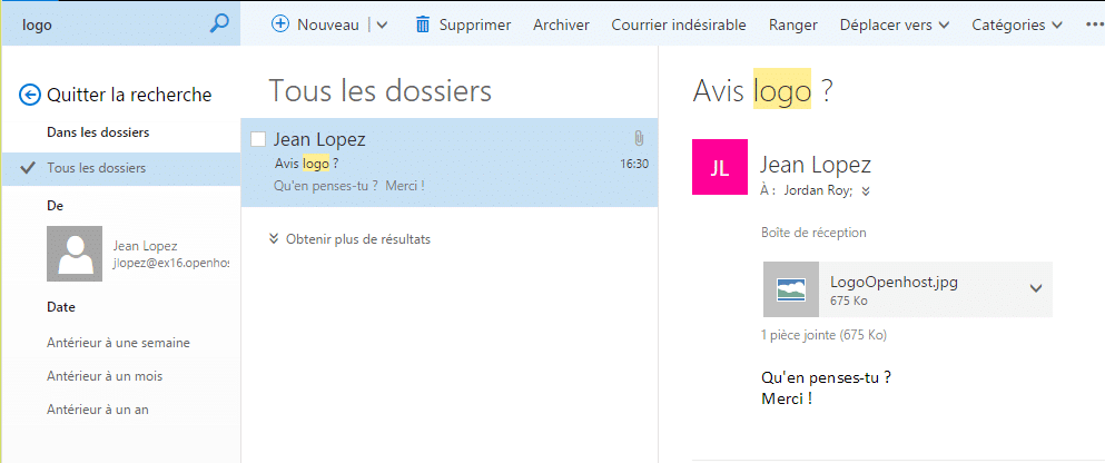 Nouvelle recherche de mails plus efficace pour Outlook 2016
