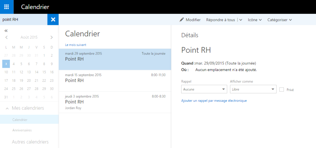 Ressource utilisée pour la recherche se fait du côté serveur Exchange 2016 pour plus de performances