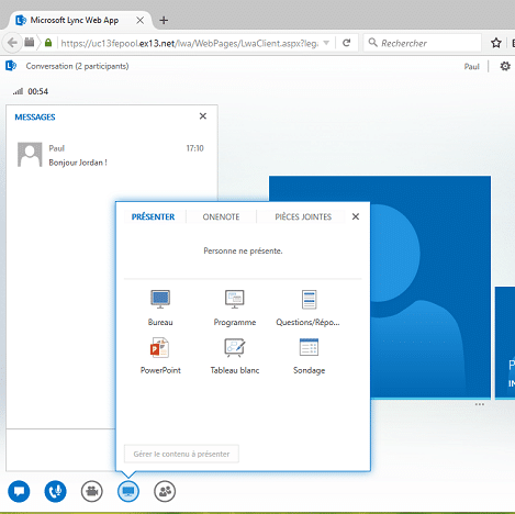 Lync Web App accès directement sur navigateur internet pour Skype Entreprise