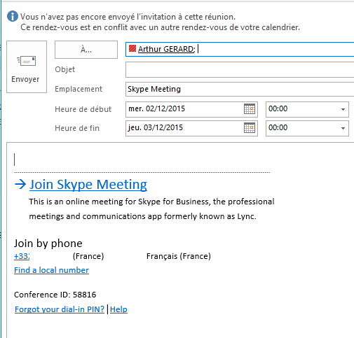 Créer une réunion Outlook Exchange avec Skype Business