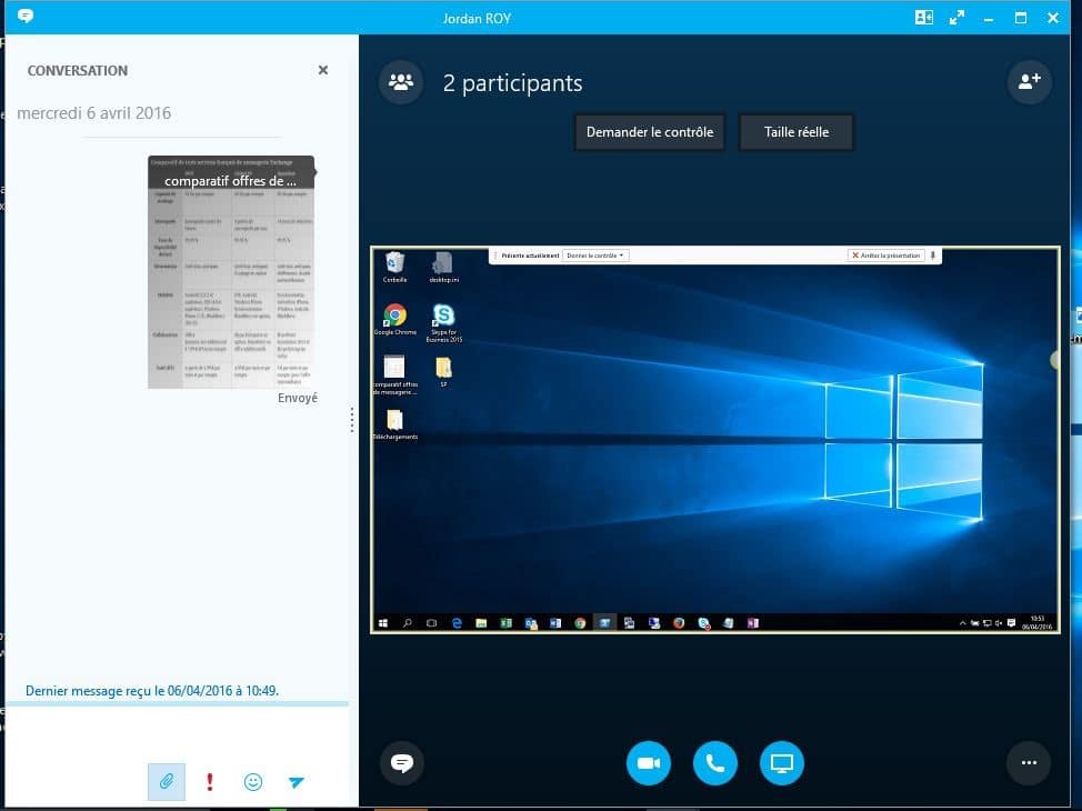 skype entreprise ecrans partagés