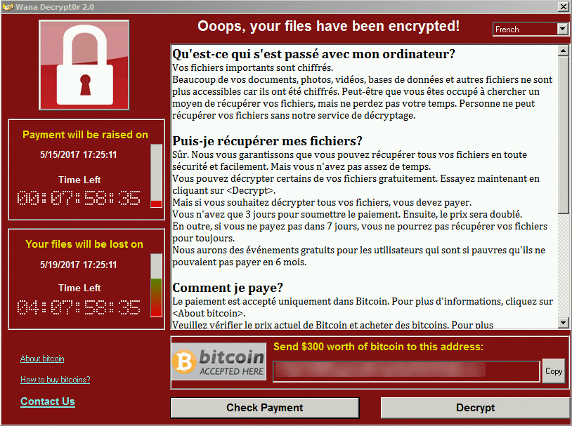 Exemple de cryptage des données avec le ransomware wannacry