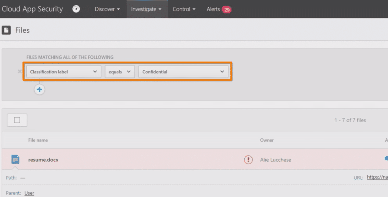 Cloud app security pour définir politique de protection des données