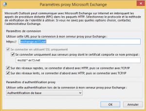 Configurer proxy Exchange Outlook 2013