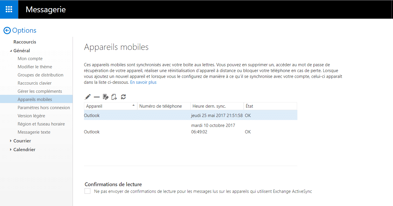 Synchronisation avec appareils mobiles smartphone Outlook Exchange pour sécurité mails