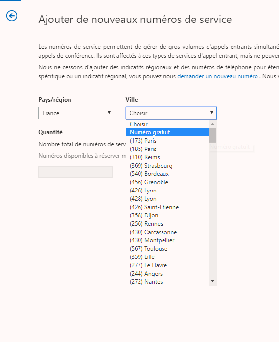 Numéros de service payant ou gratuit Skype Office 365 pour une entreprise