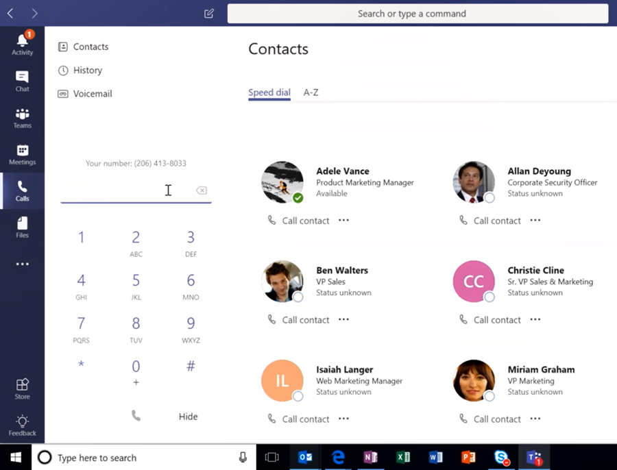 Appels audio téléphonie Teams Skype Online Office 365