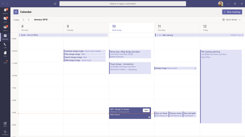 Nouveau calendrier app Teams O365 intégration meetings Outlook