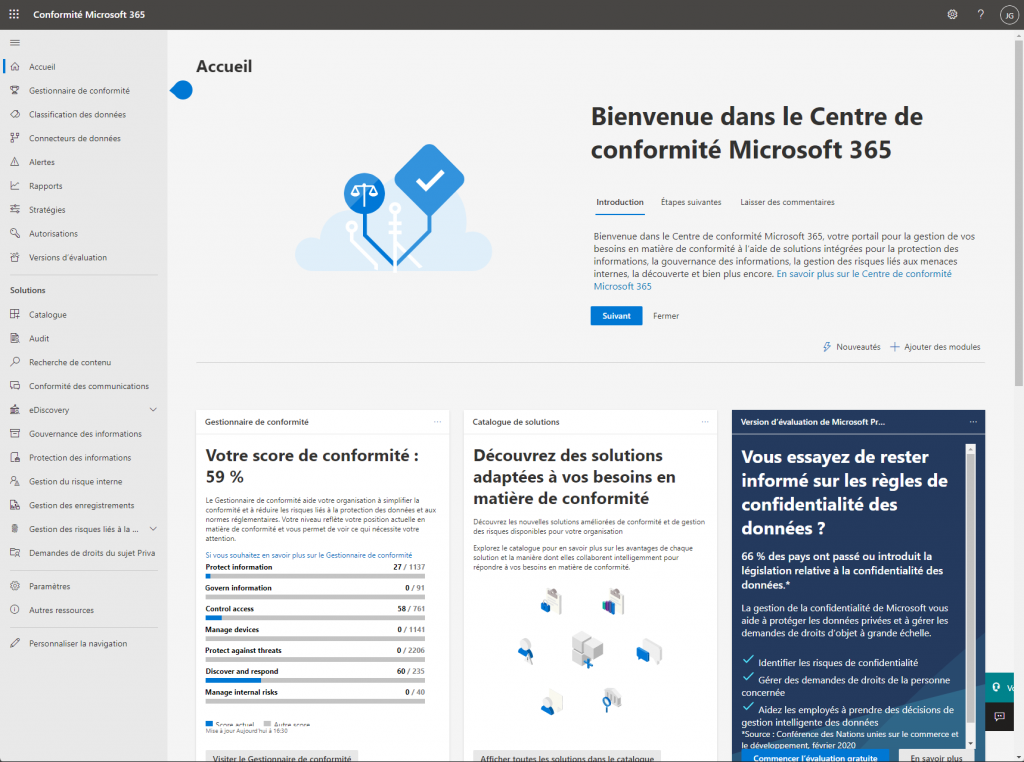 dashboard du centre de conformité microsoft 365 - dlp