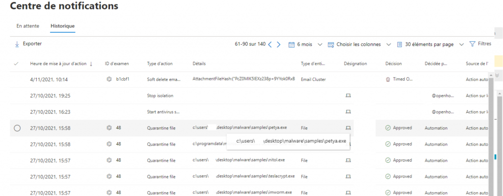 Centre de notification Microsoft Defender