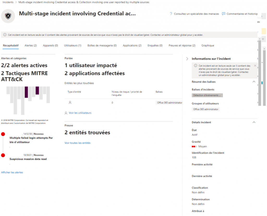 Exemple de détection de menaces dans l'interface Microsoft Defender