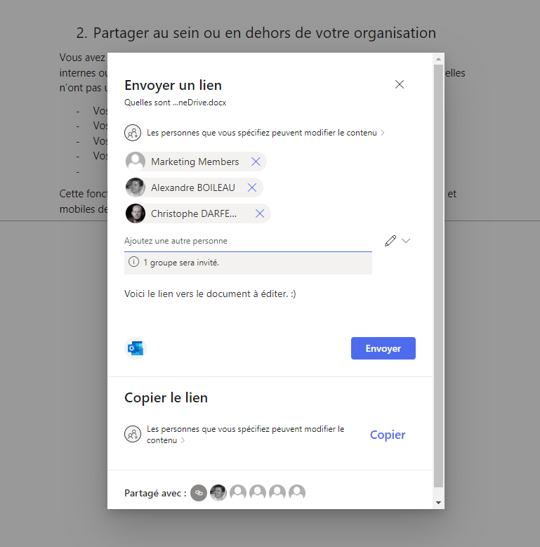 Partage de document au sein ou en dehors de votre entreprise