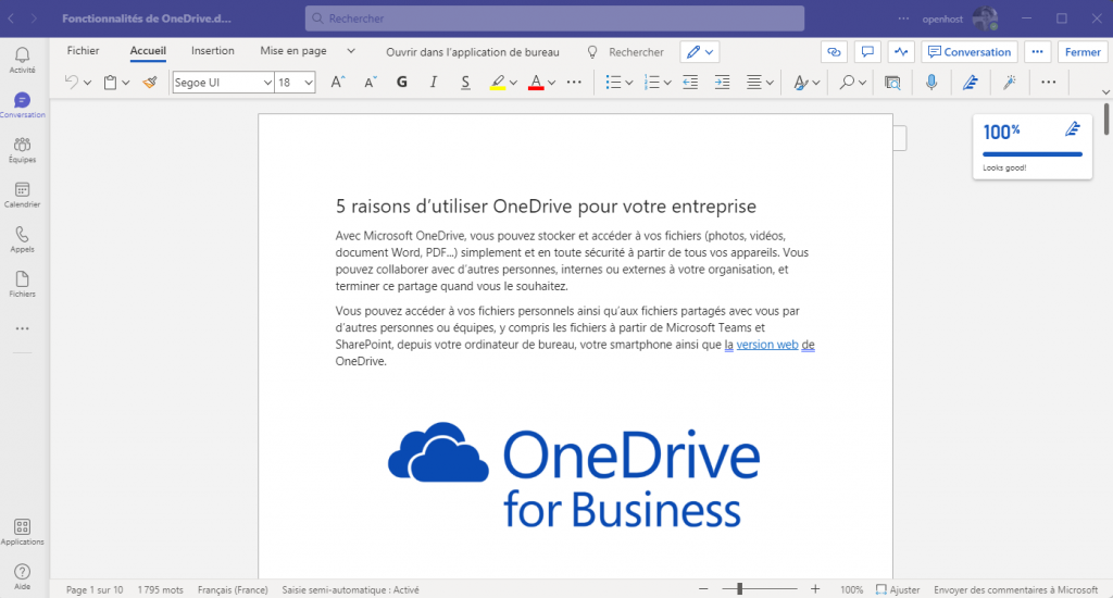 Édition d'un document Word depuis l'interface Teams