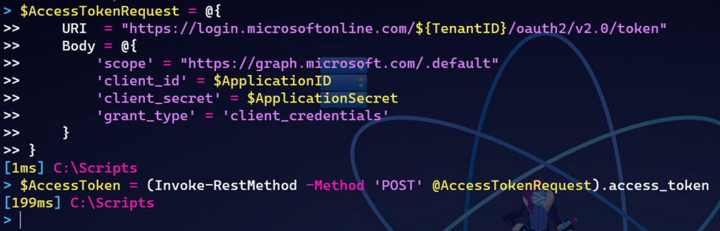 script powershell récuperer jeton d'accès azure ad