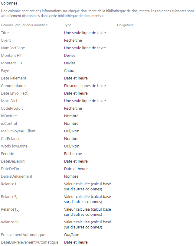 factures métadonnées Sharepoint 