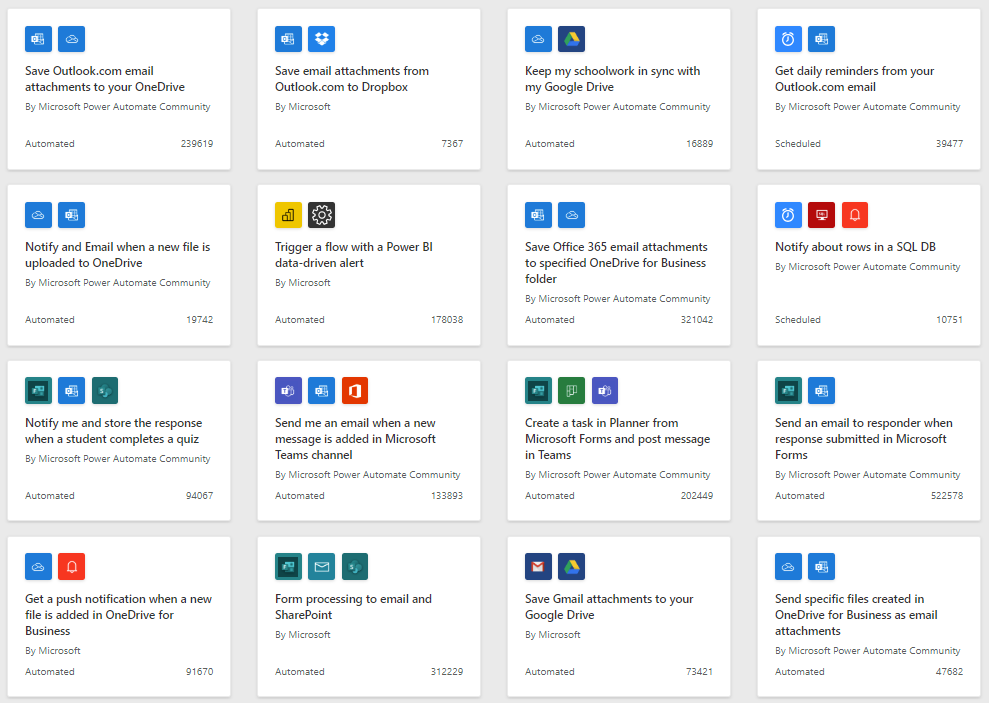 Example de modèles de flow dans power automate